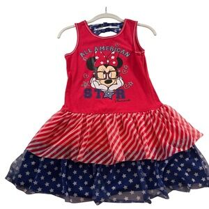 NWOT Disney Minnie Mouse Girls Red Blue All American Star Tulle Dress Size 10/12